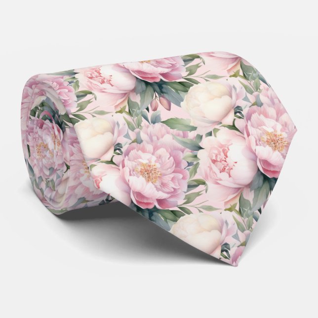 Peonies Floral Peony Flowers Tie (Rolled)