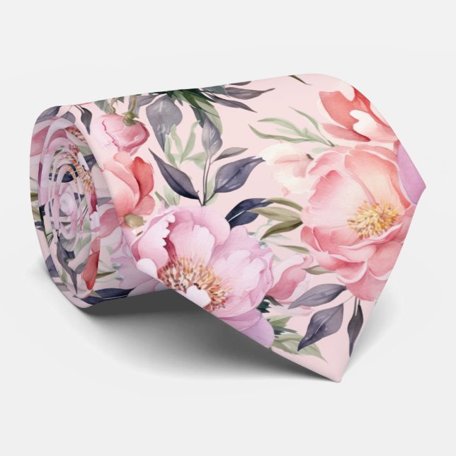 Peonies Floral Peony Flowers Tie (Rolled)