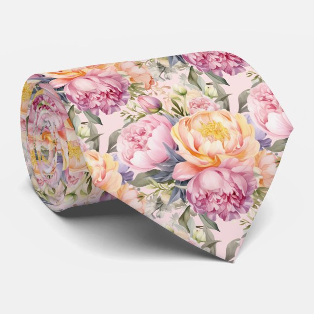 Peonies Floral Peony Flowers Tie (Rolled)