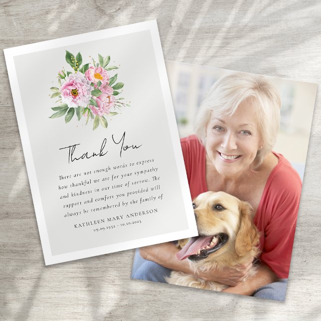 Peonies Floral Photo Sympathy Funeral Thank You Card (Creator Uploaded)