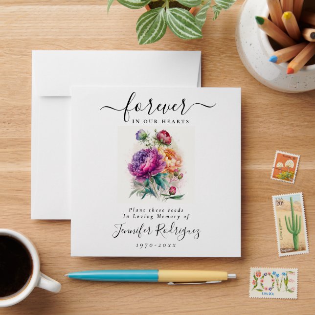 Peonies Floral Plant Seed Packet Memorial Funeral  Envelope (Desk)