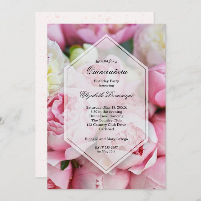 Peonies Floral Quinceañera Birthday Invitations (Front/Back)