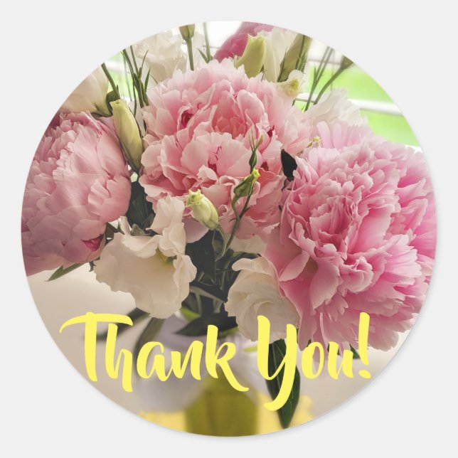 Peonies Floral Thank You Sticker (Front)