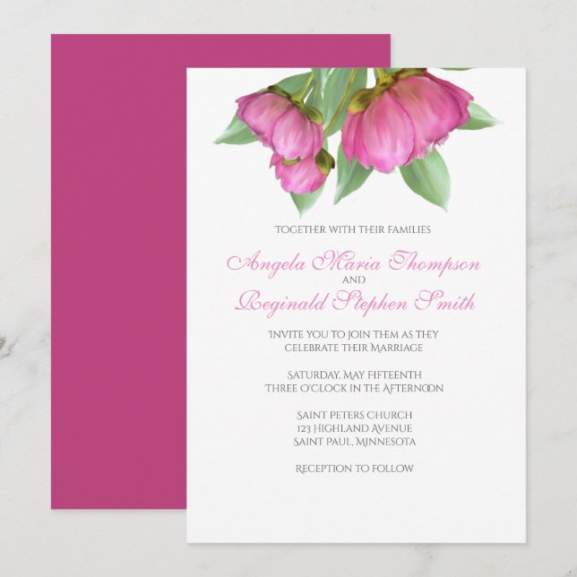 Peonies Floral Wedding Invitation (Front/Back)