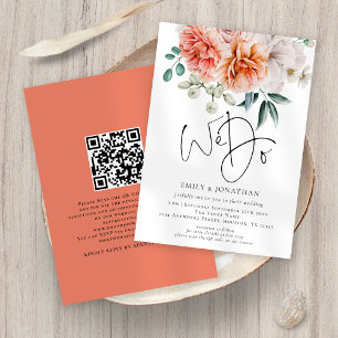 Peonies Florals Peach Coral We Do QR Code Wedding Invitation