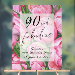 Peonies flowers 90th Birthday Party Acrylic Sign