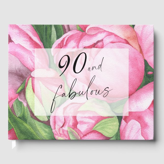Peonies flowers 90th Birthday Party  Guest Book (Front)