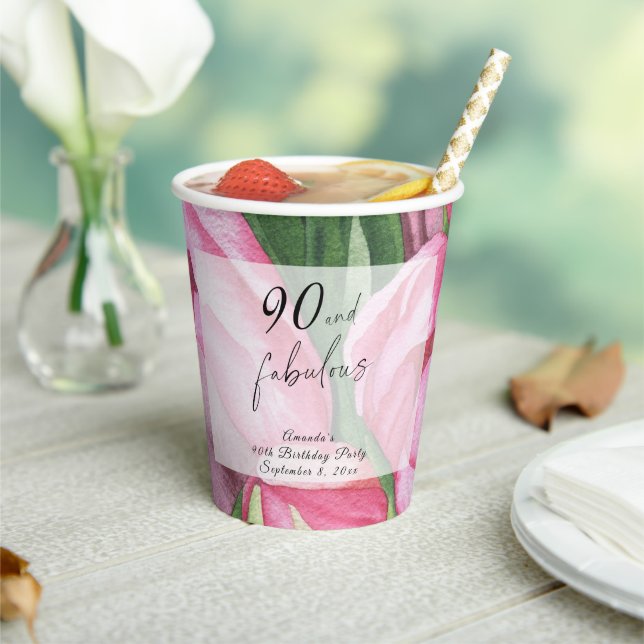 Peonies flowers 90th Birthday Party  Paper Cups (Insitu)
