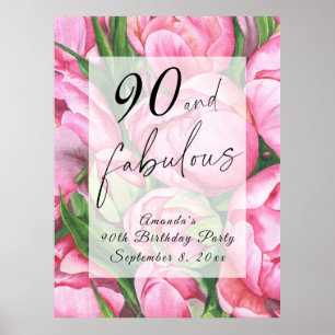 Peonies flowers 90th Birthday Party Poster
