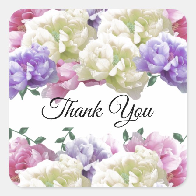 Peonies Garden Floral Thank You Round Sticker (Front)