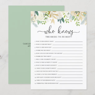 Peonies Glitter Who Knows Bride Bridal Shower Game Invitation