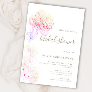 Peonies Gold Elegant Floral Sketch Bridal Shower Invitation