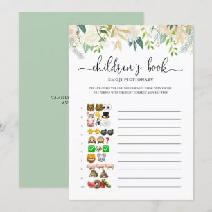 Peonies Gold Emoji Pictionary Baby Shower Game Invitation