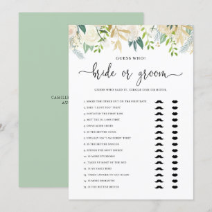 Peonies Gold Glitter Bride or Groom Shower Game Invitation