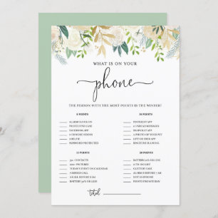 Peonies Gold Glitter What's on Your Phone Shower Invitation