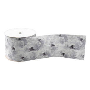 Peonies, grey and white, floral, white flowers grosgrain ribbon
