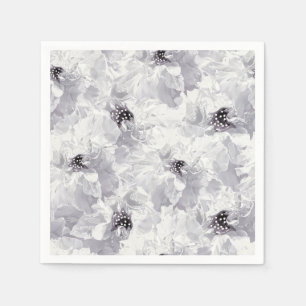 Peonies, grey and white, floral, white flowers napkin