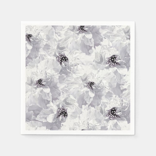 Peonies, grey and white, floral, white flowers napkin (Front)