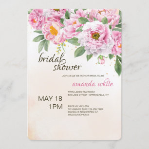 Peonies Hand-Drawn Bridal Shower Invitation