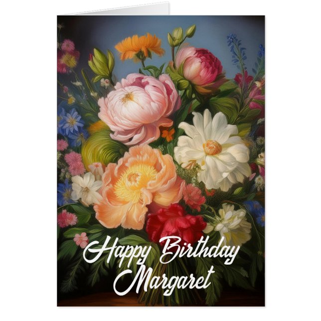 Peonies Happy Birthday Greeting Card (Front)