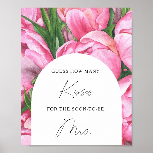 Peonies - How many kisses bridal shower game Poster (Front)