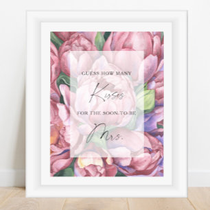 Peonies - How many kisses bridal shower game Poster