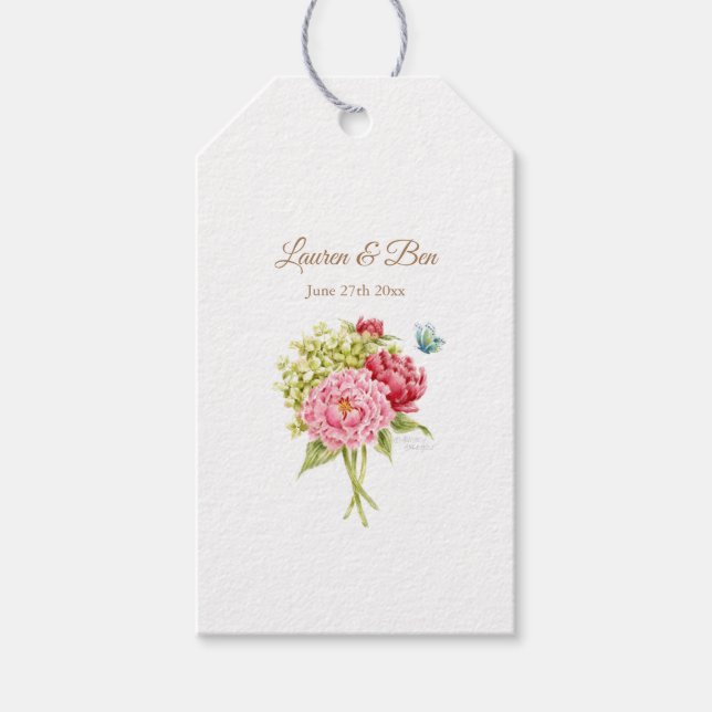 Peonies Hydrangea Bouquet Wedding Favour Gift Tag (Front)