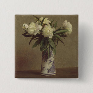 Peonies in a Blue and White Vase 15 Cm Square Badge