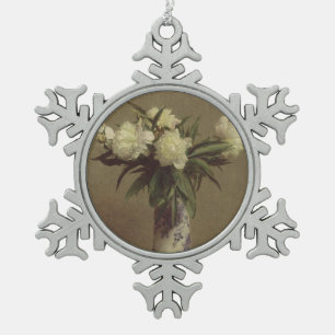 Peonies in a Blue and White Vase Snowflake Pewter Christmas Ornament