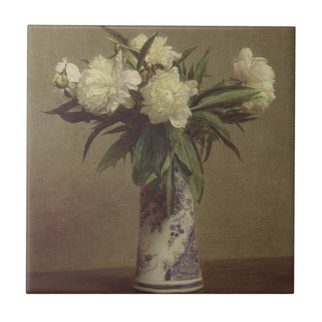 Peonies in a Blue and White Vase Tile (Front)