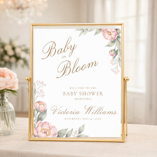 Peonies In Bloom Pink Girl Baby Shower Welcome Poster