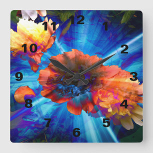 Peonies in Blue Light Square Wall Clock