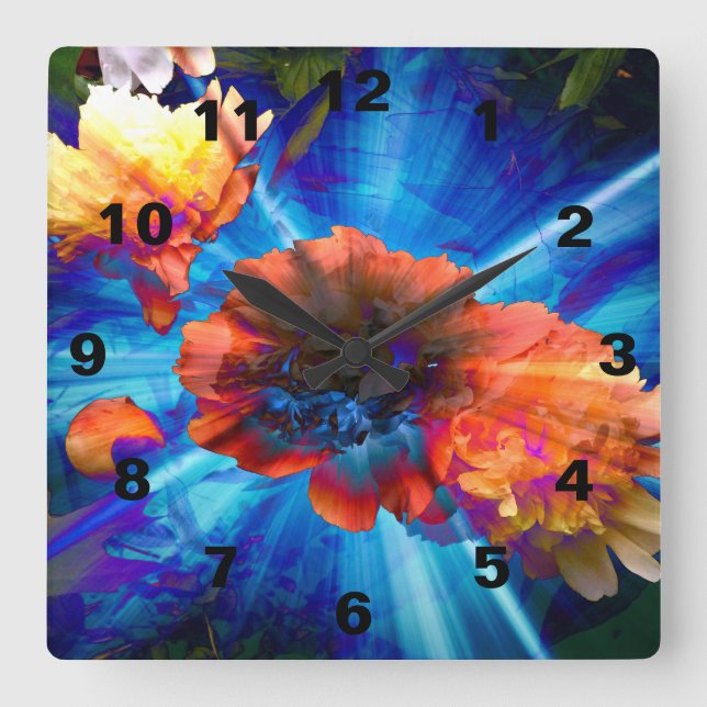 Peonies in Blue Light Square Wall Clock (Front)
