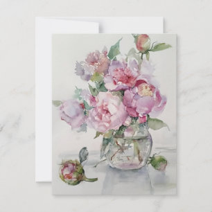 Peonies In Clear Vase In Watercolors Holiday Card