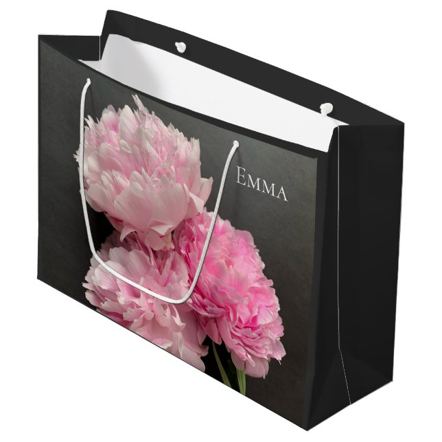 Peonies in pink shades large gift bag (Front Angled)