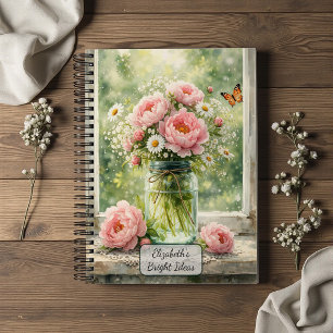 Peonies in Vintage Glass Jar Notebook