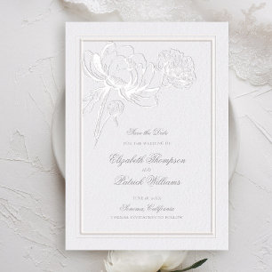 Peonies Ivory Double Frame Formal Elegant Wedding Save The Date
