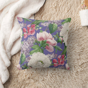 Peonies & Lilacs Flower Garden Watercolor Pattern Cushion