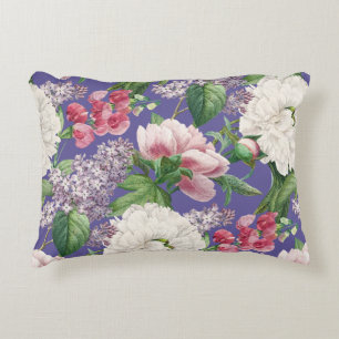 Peonies & Lilacs Flower Garden Watercolor Pattern Decorative Cushion