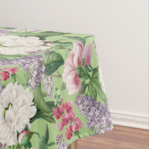 Peonies & Lilacs Flower Garden Watercolor Pattern Tablecloth