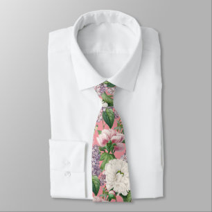 Peonies & Lilacs Flower Garden Watercolor Pattern Tie