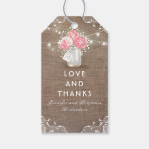 Peonies Mason Jar Rustic Burlap Wedding Gift Tags