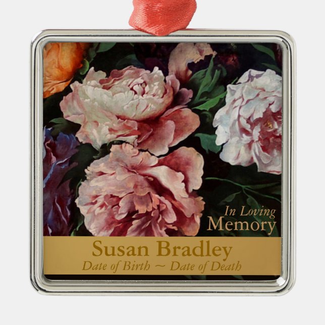 Peonies Memorial Funeral Personalised Ornament (Front)
