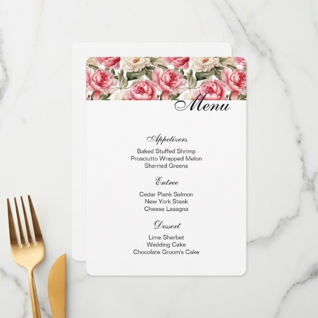 Peonies Menu Card (Front/Back In Situ)