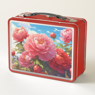 Peonies metal lunch box