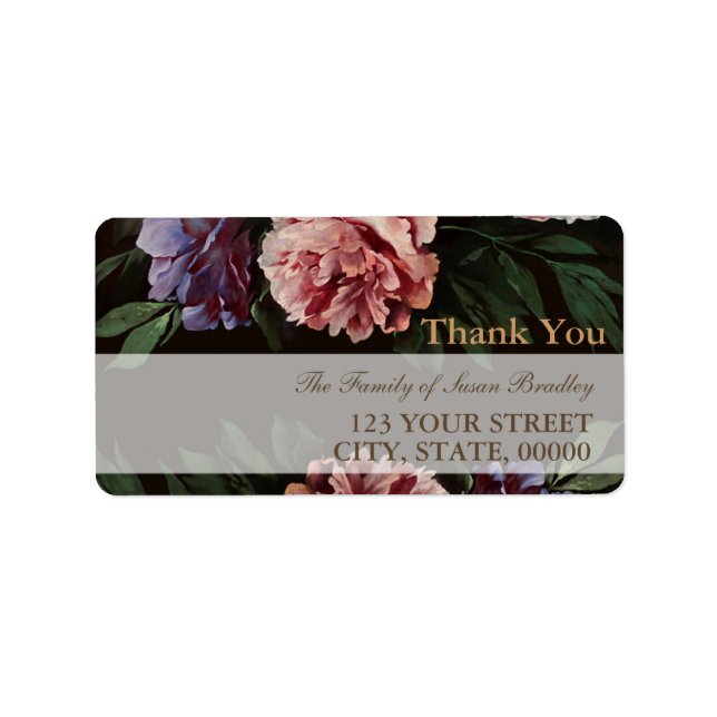Peonies Painting 2 Family Thank You Address Label (Front)