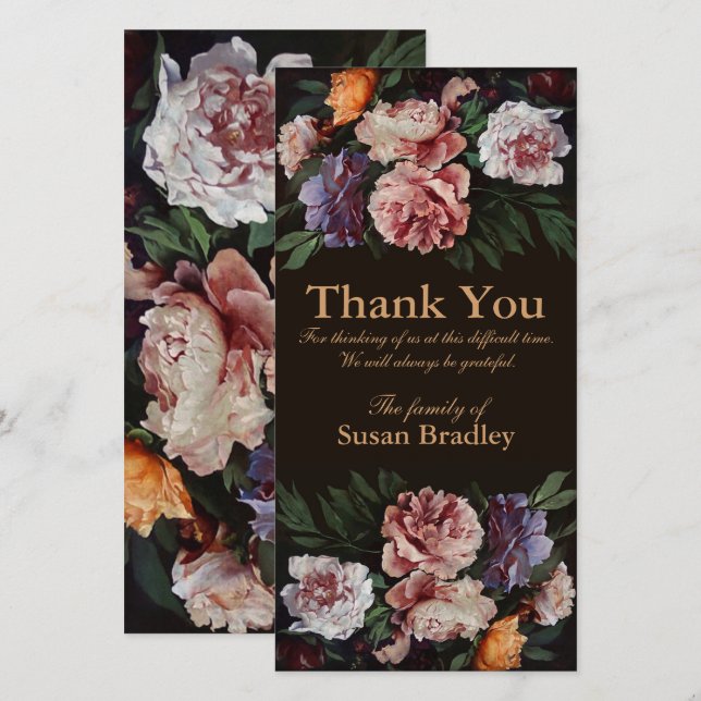 Peonies Painting 3 Sympathy Thank You Photo Card (Front/Back)