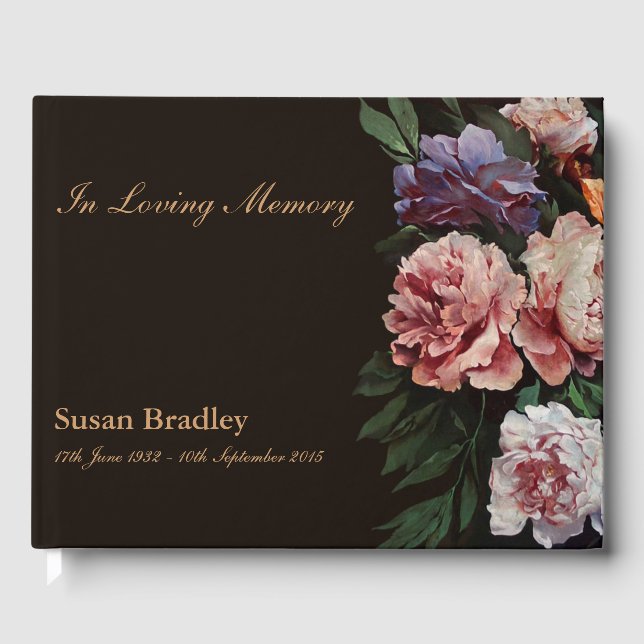 Peonies Painting Memorial Funeral Guest Book 1 (Front)