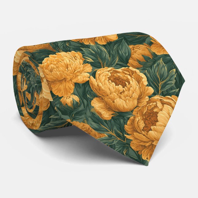 Peonies Pattern Father Groom Summer Wedding Tie (Rolled)