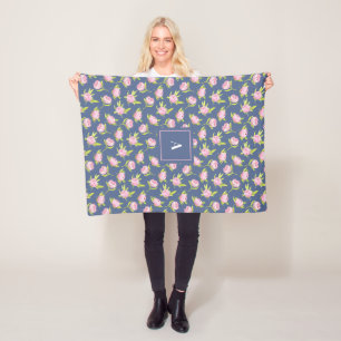 Peonies Pattern with Custom Name Fleece Blanket